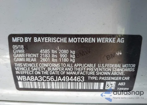 2018 BMW 320I xDrive from USA, damaged, VIN WBA8A3C56JA494463